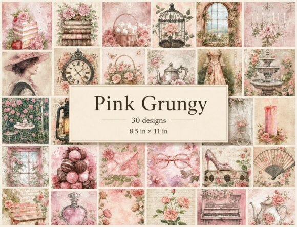 Download Pink Rose Junk Journal Kit, Shabby Paper - Journal Collection