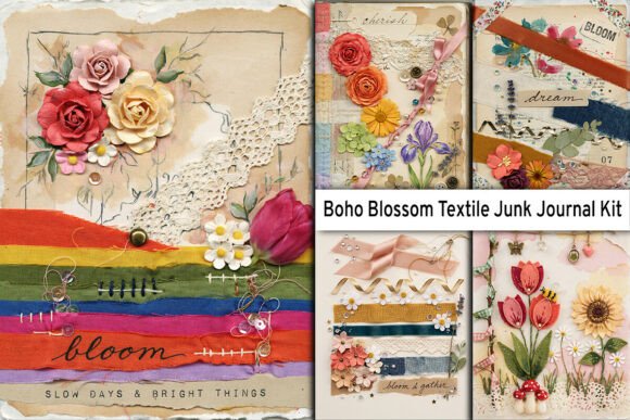 Download Boho Blossom Textile Junk Journal Kit - Journal Collection